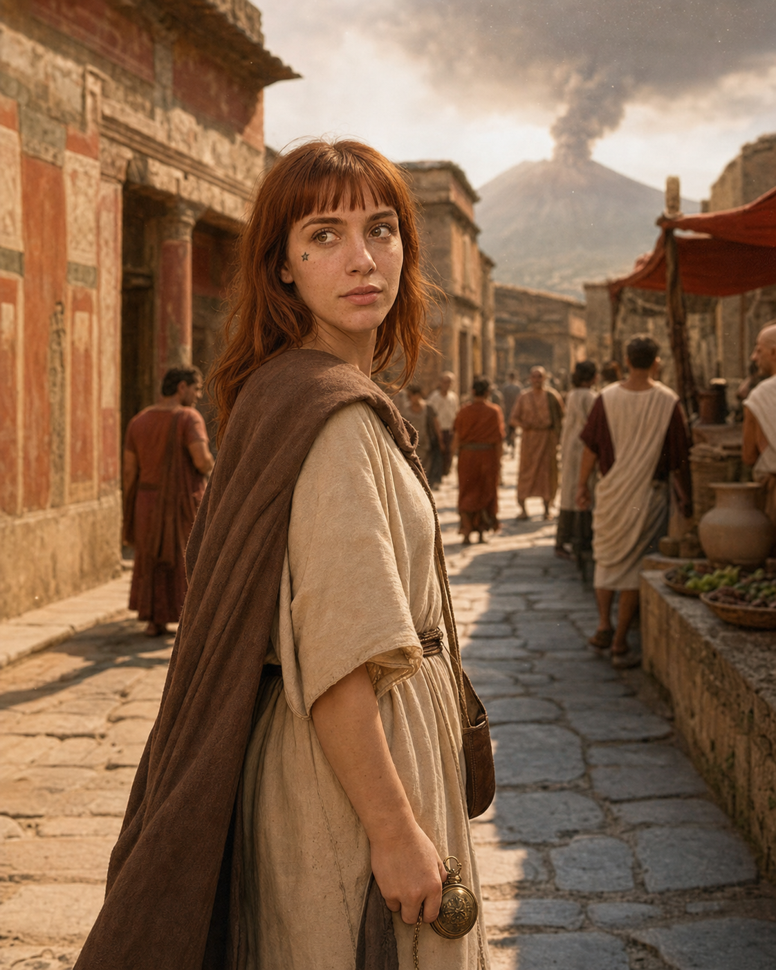 Julieta em uma rua de Pompeia antes da erupção do Vesúvio